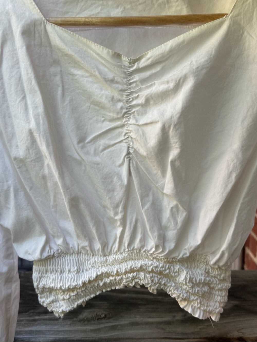 Vintage White Ruched V-Neck Peasant Blouse